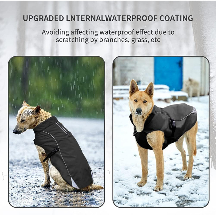 Водонепроникний зимовий теплий дощовик для собак, куртка для собак, вітронепроникний дощовик з флісовою підкладкою, теплий дощовик для собак великих порід - XL, чорний