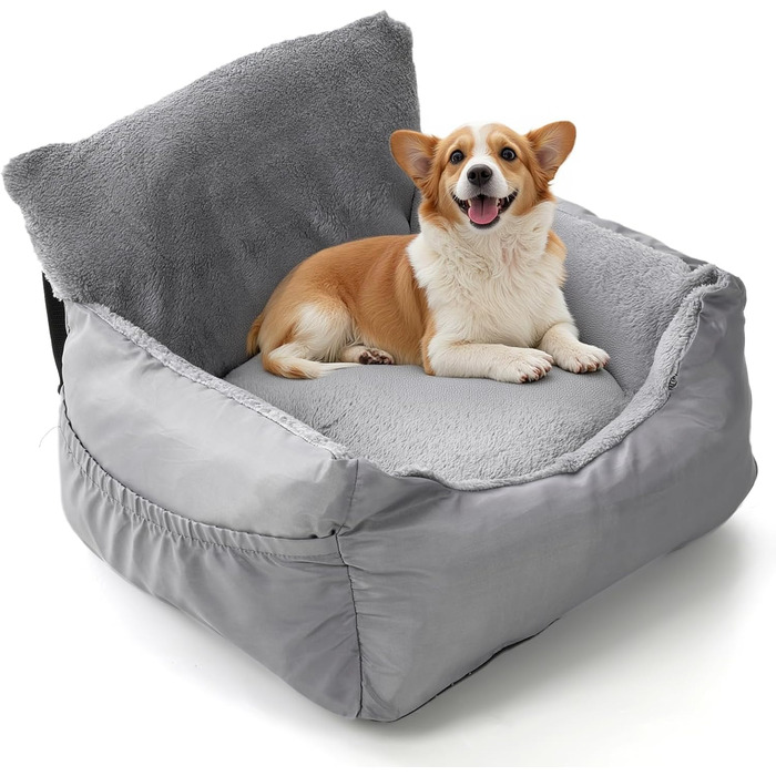 Зручний автокрісло для собак з кишенею, водонепроникне лежак для тварин, неслизьке автоліжко для маленьких собак, 55 x 50 x 35 см (Сірий)