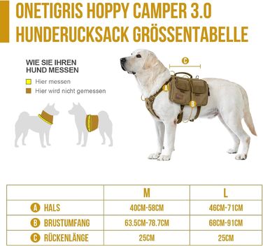 Шлейка для собак OneTigris з рюкзаком, Hoppy Camper 3.0, для кемпінгу та піших прогулянок, для середніх/великих собак, рюкзак на спину з 2 основними та 4 додатковими кишенями - Зелений (M, Коричневий)