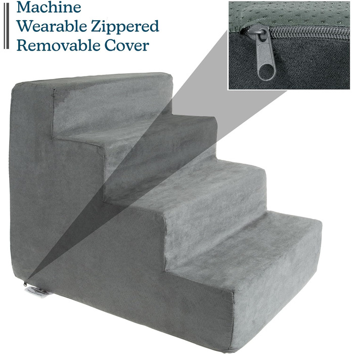 Сходинки для собак Petmaker: 4 сходинки для високих ліжок та диванів, з неслизьким дном, щільним шаром піни та знімним чохлом, для котів та собак (Сірий)