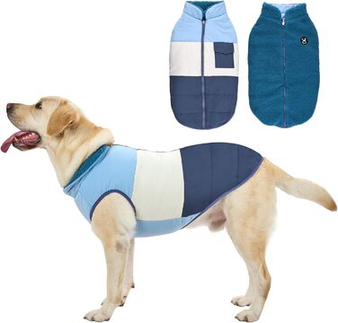 Зимовий одяг для собак: двосторонній водонепроникний теплий зимовий костюм з флісовою підкладкою, зручний застібкою-блискавкою, синій, розмір S (обхват грудей 58-60см, довжина спини 40см)