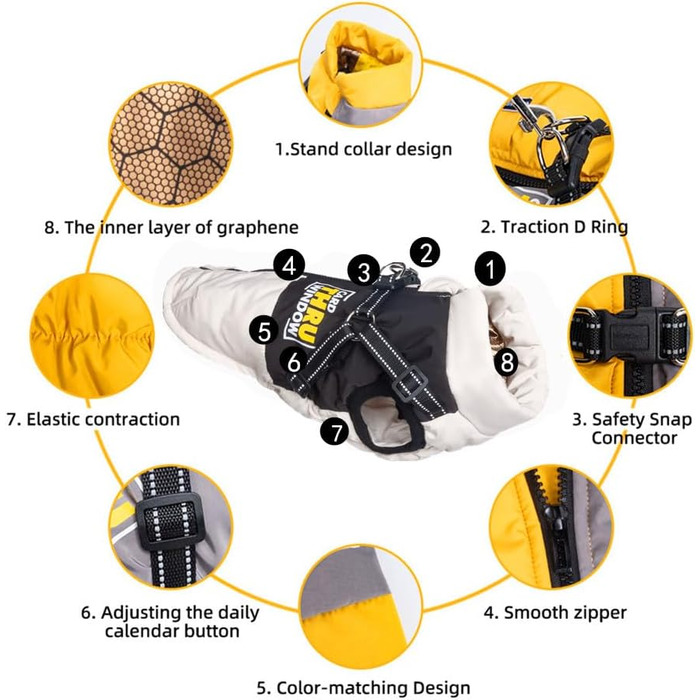 Зимовий одяг для собак, тепла куртка для тварин, костюм для катання на лижах, водонепроникна та вітронепроникна, бавовняна жилетка з рукавами та світловідбиваючими елементами, блискавка (чорний, M)