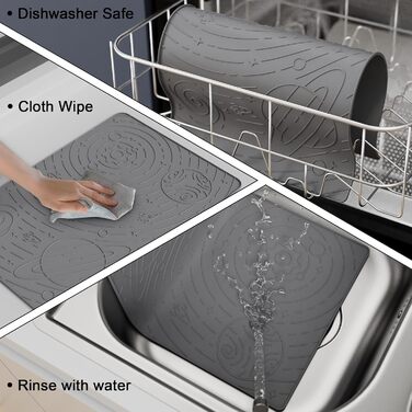 Підкладка під миску для собак та котів OHMO, 60x40 см, силіконова, неслизька, вологостійка, сіра