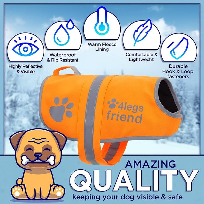 Світловідбиваючий флісовий теплий жилет для собак, 5 розмірів – висока видимість, безпека на дорозі та під час полювання, оранжевий