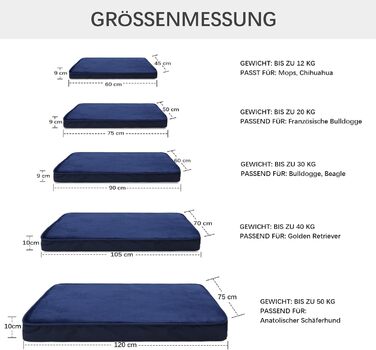 Ортопедичне ліжко для собак великих порід, водонепроникний знімний чохол, неслизьке, миється, блакитне, 105x70x10 см