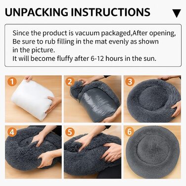 Затишне ліжко для собак у вигляді пончика, м'який плюш, кругле ліжко для котів, зручне, м'яке, можна прати, подушка, самонагріваюче ліжко для тварин з антиковзним дном, місце для сну та відпочинку (50 x 50 x 20 см, темно-сірий)