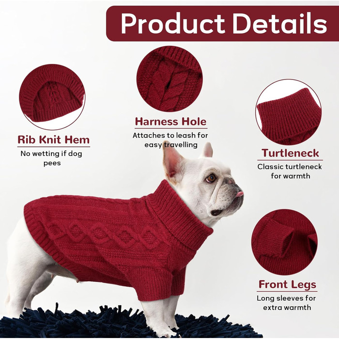 Теплий святковий пуловер для собак з отвором для шлейки, червоний (M) - для маленьких та середніх собак