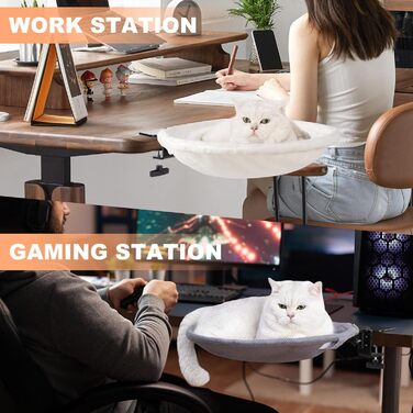 Крісло-гамак для кота Uross на стіл - 360° обертання та регулювання висоти, м'яке ліжко для кота з 2 знімними чохлами, місце для сну для дому, офісу, цілорічне використання (Бежевий)