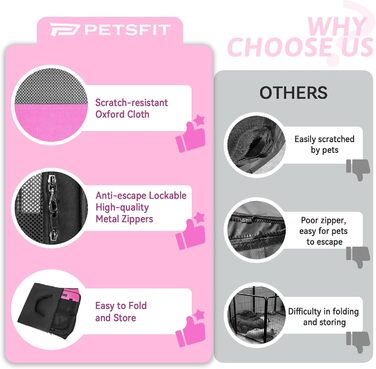 Складаний вольєр PETSFIT для цуценят, собак і котів, водонепроникний, захист від жування, 75x68x42 см, рожево-чорний