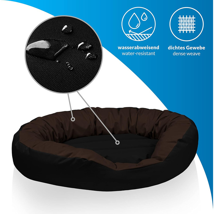 BedDog Hundebett Sunny: велике лежанка для собак з Cordura, миється, з бортиком, овально-кругла, для дому та вулиці, XXXL, RED-Wine (вино-червоний), MOCCA (чорний/коричневий), 85x50x23 см