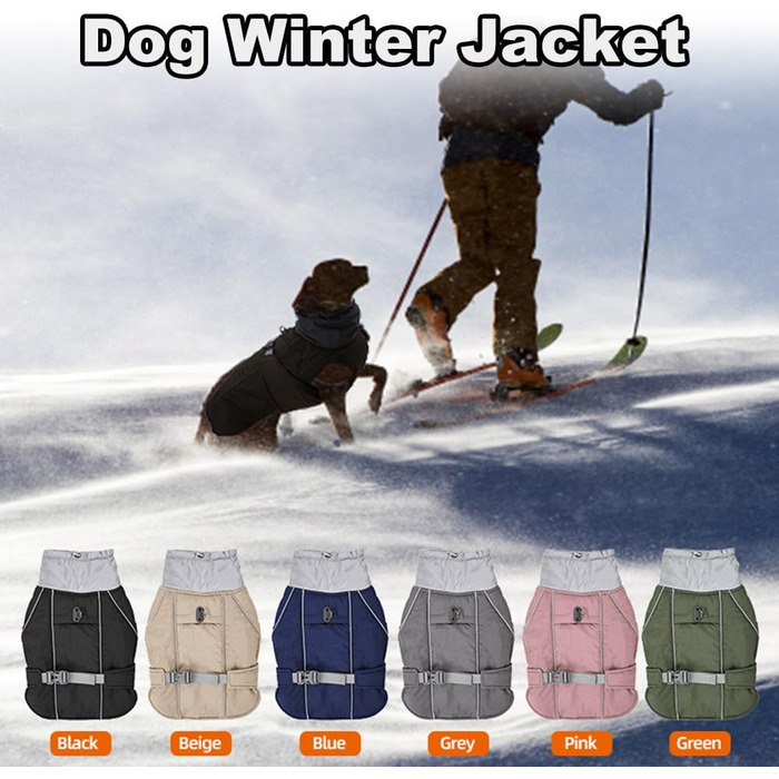 Теплий зимовий одяг для собак Goshyda: куртка, комбінезон, вітро- та водовідштовхуючий, з відбиваючими елементами, для малих, середніх та великих собак (Чорний, L)