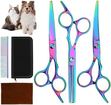 Професійний набір для стрижки собак 3 в 1 - фіолетовий. Набір ножиць для собак, котів та інших тварин (прямі, зубчасті, вигнуті)