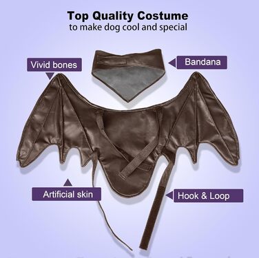 Костюм на Хелловін для собак: крила кажана, дракона, птаха. Підходить для великих, середніх та маленьких собак. Чорні крила кажана (M, колір кава).