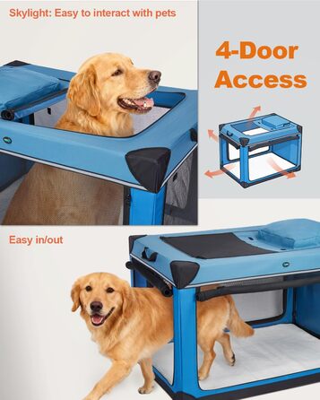 Складаний переносний вольєр для собак Ownpets XXL (122 см), блакитно-чорний, з м'якою підстилкою та міцними сітчастими вікнами