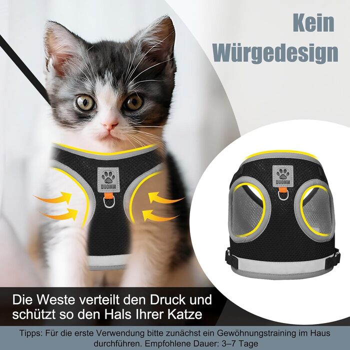 Нашийник для кота Bindokun з повідком, анти-вислизання, комплект для котів та собак, регульований, чорний, M