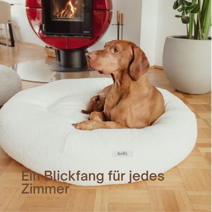 Крісло-лежанка для собак Holly Hundebett: міцний, зручний, з м'якої тканини Bouclé, Cocoon Design, підтримка шиї та хребта (S/M, кремовий)