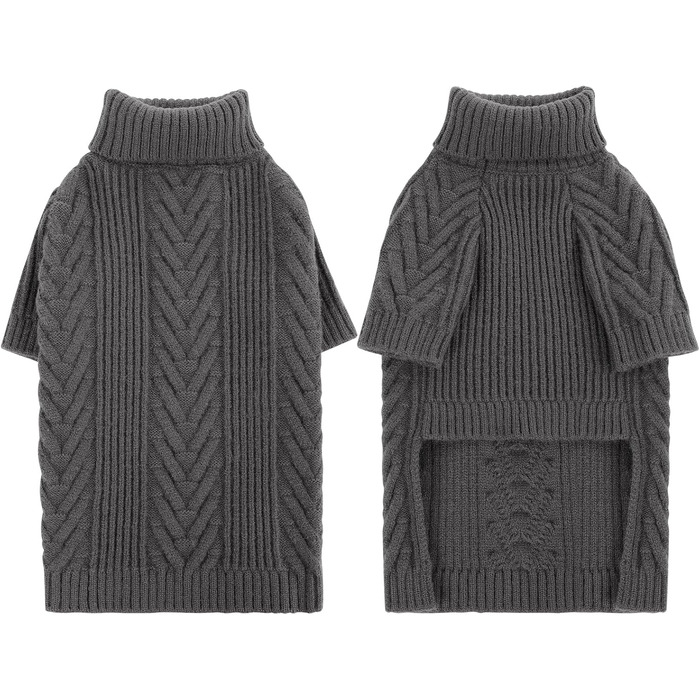Вовняний пуловер для собак Preferhouse, теплий зимовий ролkragen для тварин, теплий пуловер, товстий светр для віндхундів, бернських вівчарок (червоний, 4XL) (XXXX-Large, темно-сірий)