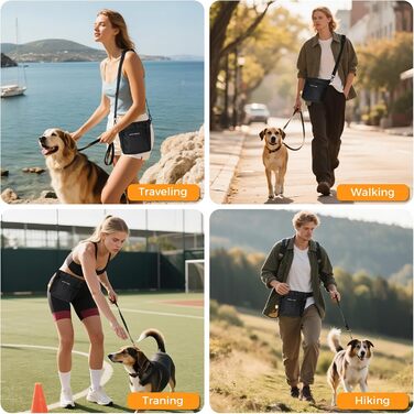 Чорна сумка для ласощів для собак великого об'єму з регульованим ремінцем та міцним магнітним закриттям