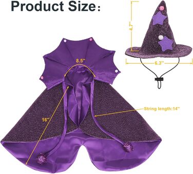 Костюм чарівника для собак ADOGGYGO, карнавальний костюм для собак середнього розміру, віолетовий (M)