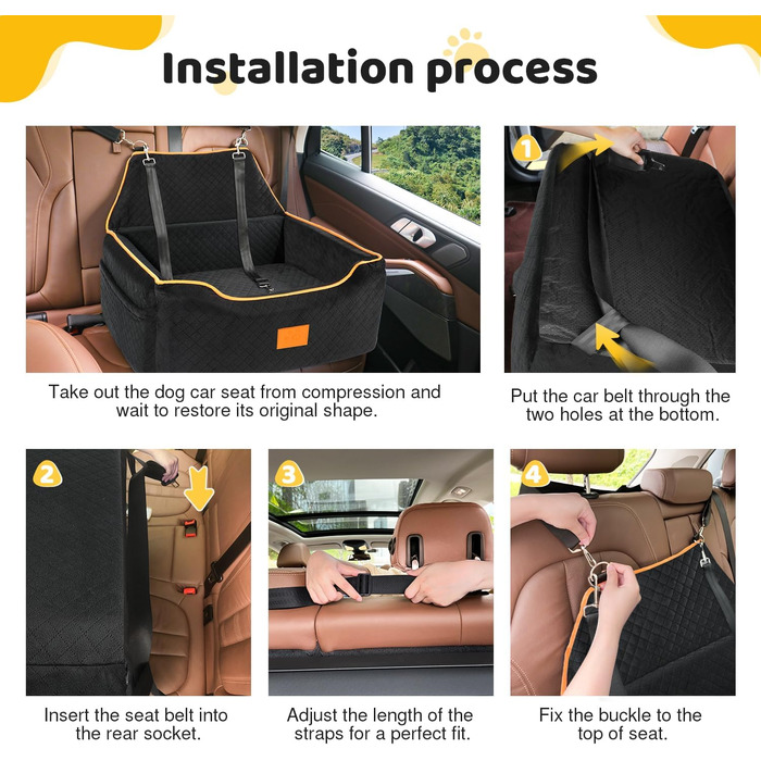 Автокрісло для собак великих та середніх порід, до 25 кг, з підняттям, знімний чохол, кишені для зберігання, чорне