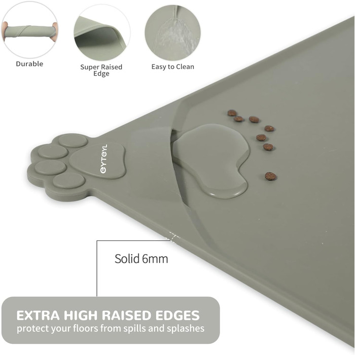 Водонепроникний килимок для годування домашніх тварин з високими бортиками, 55 x 38 см, силіконовий, неслизький, для собак та котів, запобігає розливанню води (бежевий, 48 x 30 см)