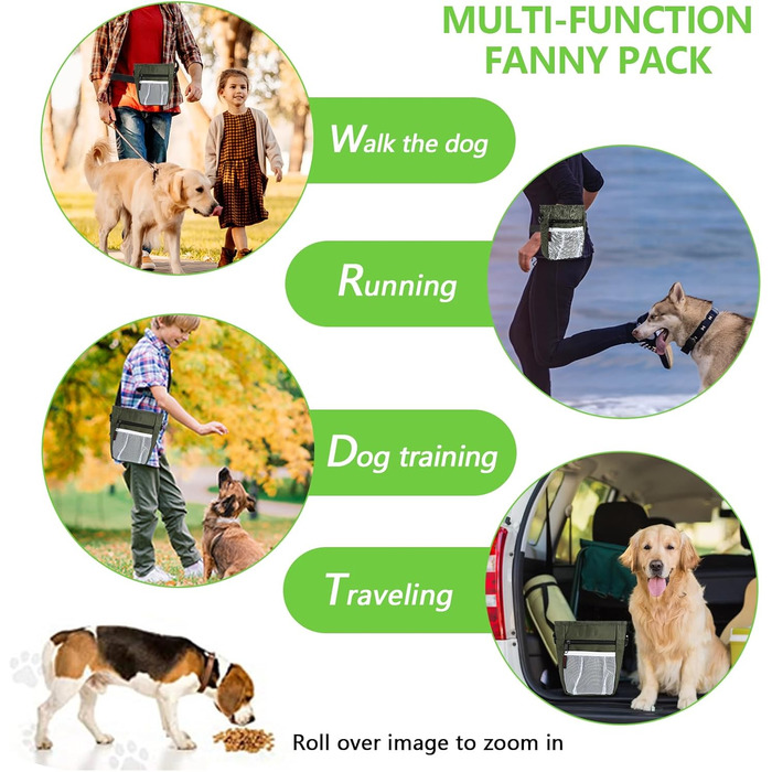 Сумка для ласощів для собак з магнітною застібкою, сумка для тренування тварин, велика сумка для ласощів та клікер для собак, сумка для тренування з інтегрованим зеленим кольором