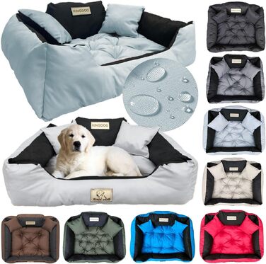 Крісло-ліжко для собак великих порід King Dog, велике, миється, з іменем, водонепроникне, силіконова наповнювач (світло-сірий, S 55 x 45 см)