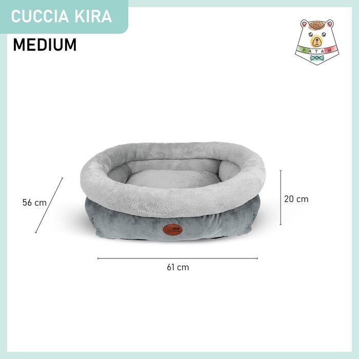 Ліжко для собак та котів Kira Grey, середнє, 61x56x20 см - знімний чохол, м'яке, неслизьке, машинне прання
