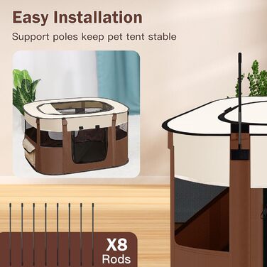Складана огорожа для собак, вольєр для цуценят, переносний вольєр для тварин, вольєр для цуценят для дому, складаний вольєр для кошенят, собак, кроликів, L (Сірий) (Коричневий, 110 * 85 * 58 см)