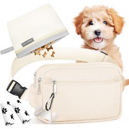 Лекарська сумочка для собак, сумка для тренування з практичним відкриванням однією рукою | Сумочка для собак для тренування та виховання цуценят | Сумка для прогулянок з собакою з диспенсером для пакетів та гачком для кріплення. Білий колір