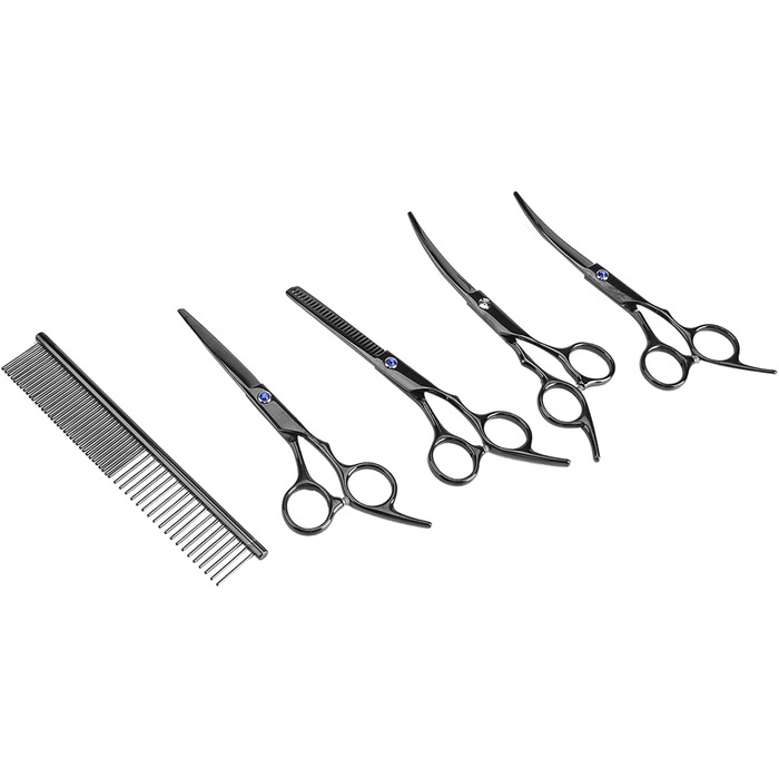 Набір догляду за тваринами, 7 шт. - професійні ножиці для собак та котів, нержавіюча сталь