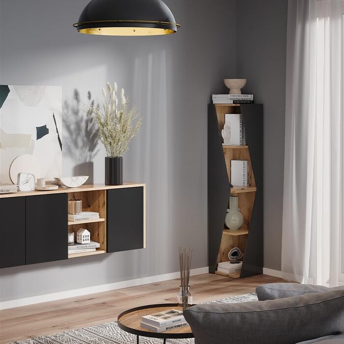Висока шафа Vicco Benno, дуб, 31,6 x 70,5 см, з відкритими полицями, 2 шт, антрацит