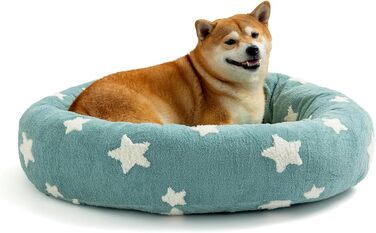 Лежак для собак Mora Pets Donut, круглий, знімний чохол, заспокійливий, пухнастий, антистрес, для цуценят і котів, синій, 76 см