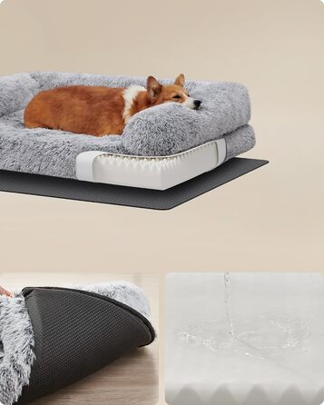 Ліжко для собак Feandrea FluffyHug L, ортопедичний матрац з нопковим поролоном, знімний і праний чохол, 91x68x23 см, омбре-сірий