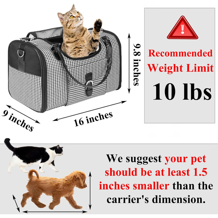 Чорна переносна сумка-переноска для собак і котів до 4,5 кг, з розширенням, PU-шкіра, для подорожей, з кишенею для аксесуарів