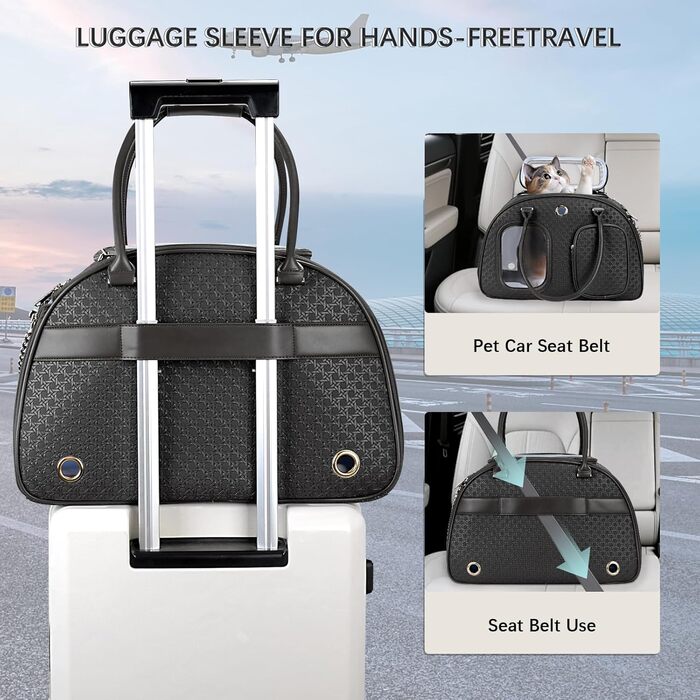 Сучасна розкішна переноска для собак, вентильована переноска для домашніх тварин, м'які стінки, для цуценят, маленьких тварин з кишенею, чорна, 42.9 x 22.9 x 30 см, 16.9 x 9 x 11.8 дюймів