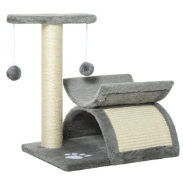 PawHut Cat tree маленьке, 43H см, до 10 кг, з лежачою поверхнею, тунель, іграшковий м'яч, сизаль, світло-сірий | Аосом