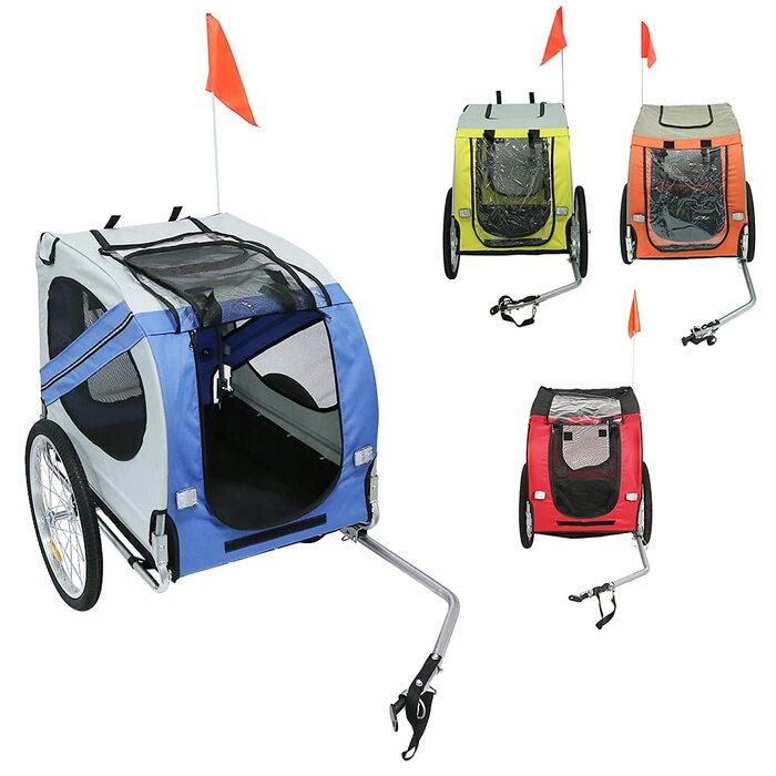 Фаркоп для велосипеда Homewell для собак, 52*48*65 см - з прапорцем та амортизацією. Багатофункціональний причіп для собак, візок для собак, максимальне навантаження: 40 кг, синій + сірий