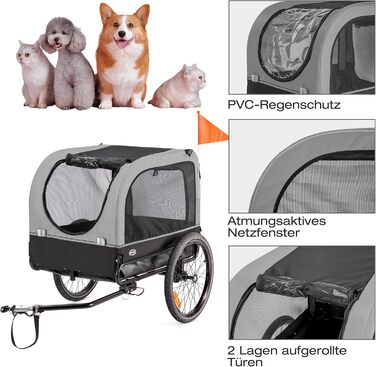 Причіп для собак CXWXC 2-в-1: велосипедний причіп та візок для собак з амортизаторами, сірий, вантажопідйомність 40 кг