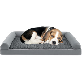 Ортопедичне ліжко для собак Costway, велике, XL, 122 x 89 x 18 см, з подушкою, з пінопласту, знімний, пральний чохол, підняті бортики, диван для собак великих та середніх порід, сірий