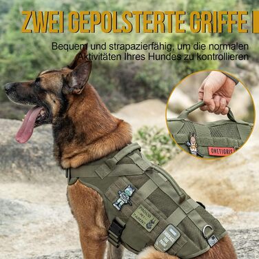 Шлейка для собак OneTigris AIRE MESH, середнього розміру, тактична, анти-тяга, з 2 ручками, регульована, не тягне, дихаюча, зелена, S (ОБ: 36-51 см, Груд: 51-69 см)