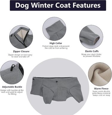 Теплий флісовий халат для собак, цільнотіла куртка на 4 лапах, регульований пуловер на блискавці, зимовий одяг, ідеальний для собак в приміщенні та на вулиці, для маленьких, середніх собак (xs, сірий)