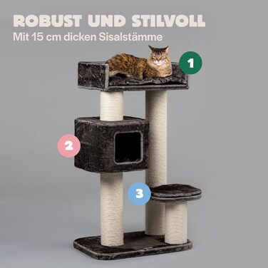 Котячий комплекс RHRQuality Devon Rex 120 см для великих котів, товсті стовпи 15 см, із сизалю, ігровий будиночок, колір тауп