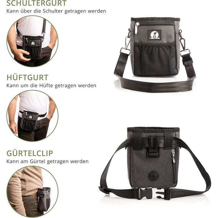 Мішок для ласощів для собак - міцний та водонепроникний аксесуар для прогулянок та тренувань (Чорний, Grey Edition)