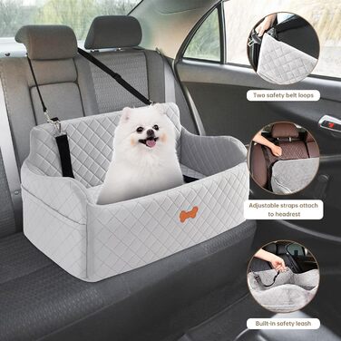 Підвищення для собак у авто, для собак до 25 кг або 2 маленьких собак, м'яке авто-ліжко для собак з Memory Foam, 2 страхувальні ремені та сумка для зберігання (Сірий)