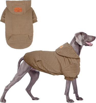 Світшот для великих собак BEAUTYZOO з кишенями, одяг для собак, підходить для маленьких та середніх собак, хлопчиків та дівчаток, матеріал – вафельна ламінована бавовна, халат для домашніх тварин з отвором для шапки, розмір 2XL (Спина: 69 см, Груди: 90 см