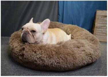 М'яке ліжко-софа для собак Deluxe, кругла, з плюшу, 60 см, коричнева. Підходить для великих та екстра-великих собак та котів. З вологостійким дном.