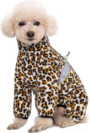 Зимовий теплий костюм для собак, флісова куртка з регульованими лапами та D-подібним кільцем, для маленьких собак, колір Батик Блакитний, розмір S (X-Small, леопард)