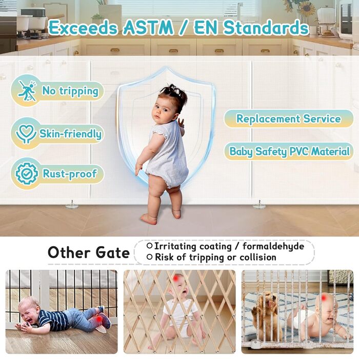 Дитяче захисне ворота для сходив та проходів, 400 см, білий. Захист від падіння для дітей та собак.