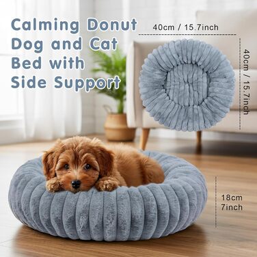 М'яке лежанка для собак та котів Qoosea, донат з підтримкою шиї, 40 см, сірий